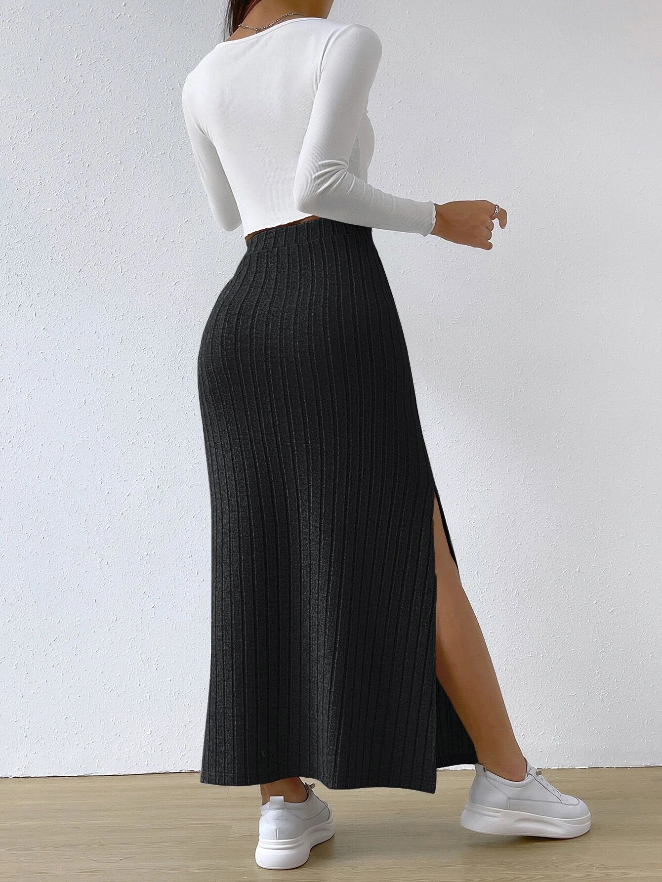 Long Skirt High Waist Side Slit Slim Dress