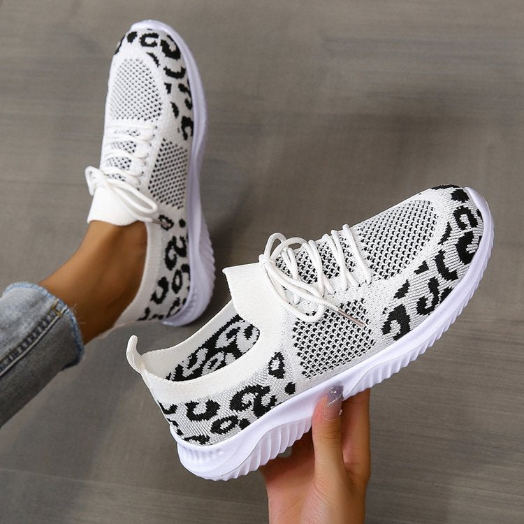 Leopard Print Lace-up Sneakers Sports