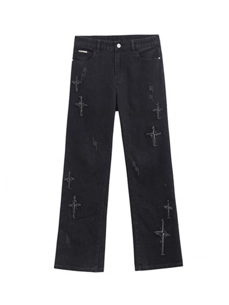 Patch Cross Star Washed High Street Jeans