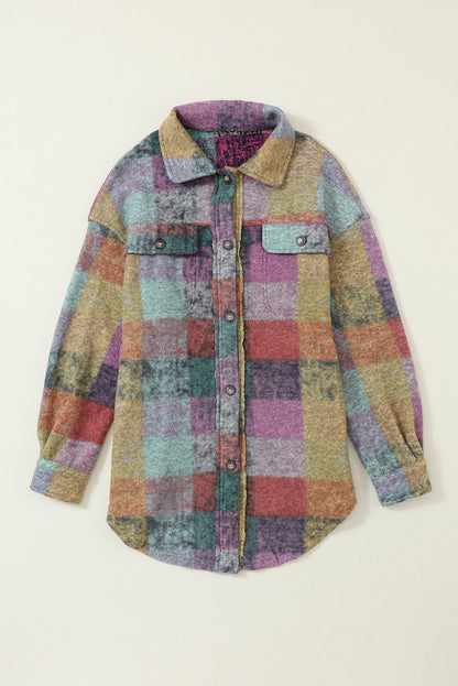 Multicolor oversized shacket, brushed plaid.