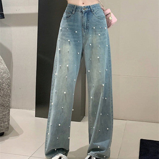 High-waist slim-fit pearl jeans.