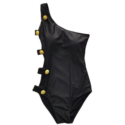 Costume da bagno nero con cinturino sottile 