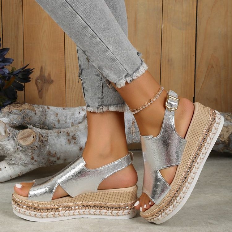 Summer Shiny Sandals Hollow Design Fish Mouth Sandal