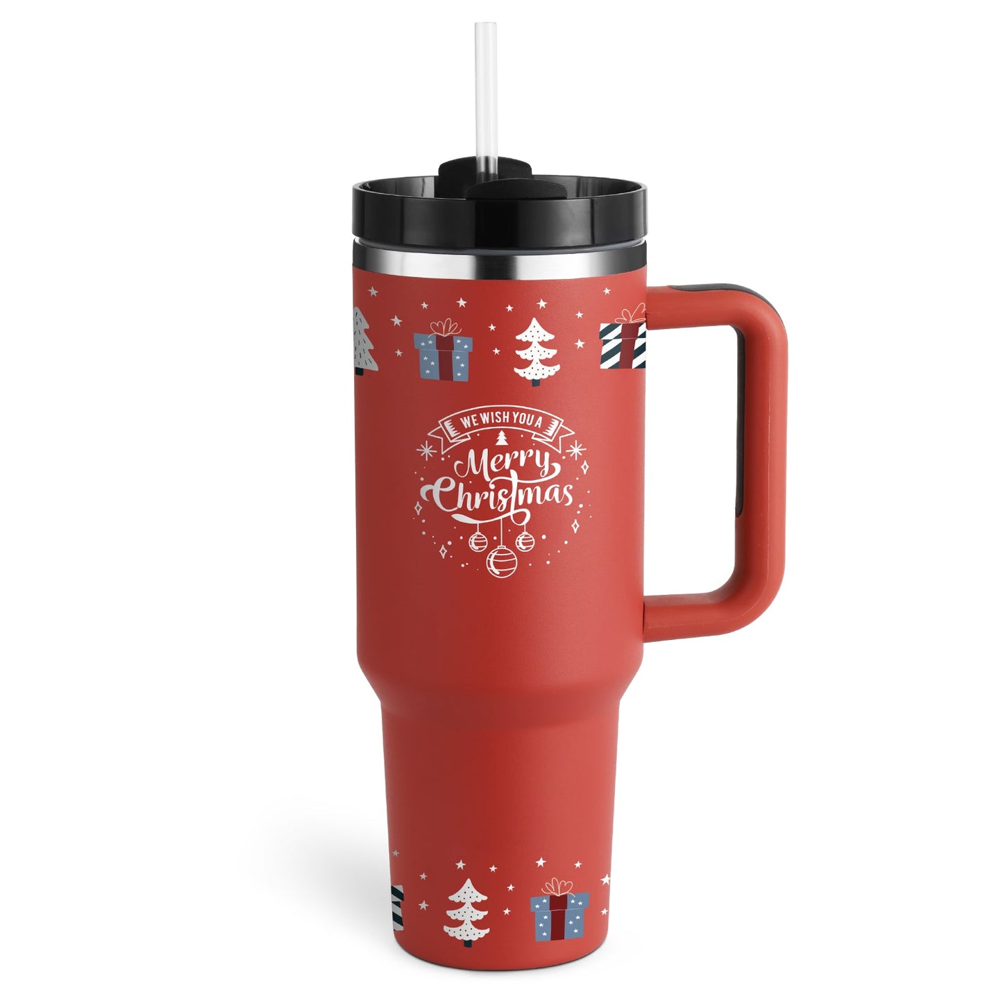 40 oz Stainless steel insulated tumbler with handle and straw.