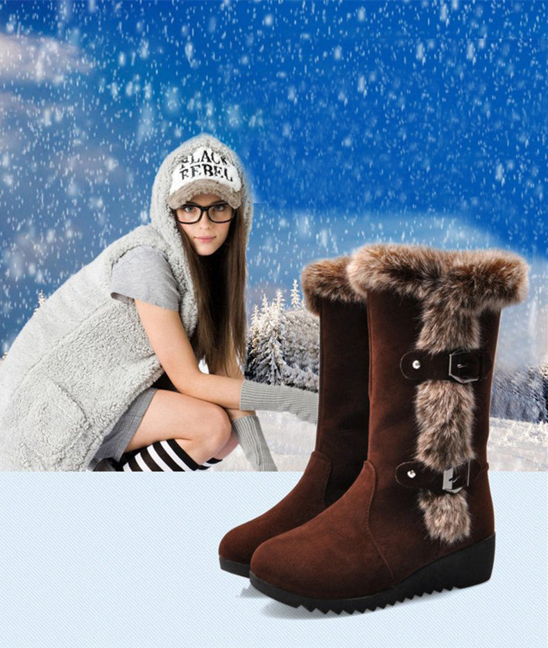 Snow Boots Mid-calf Faux Fur Plush Winter Women Boots