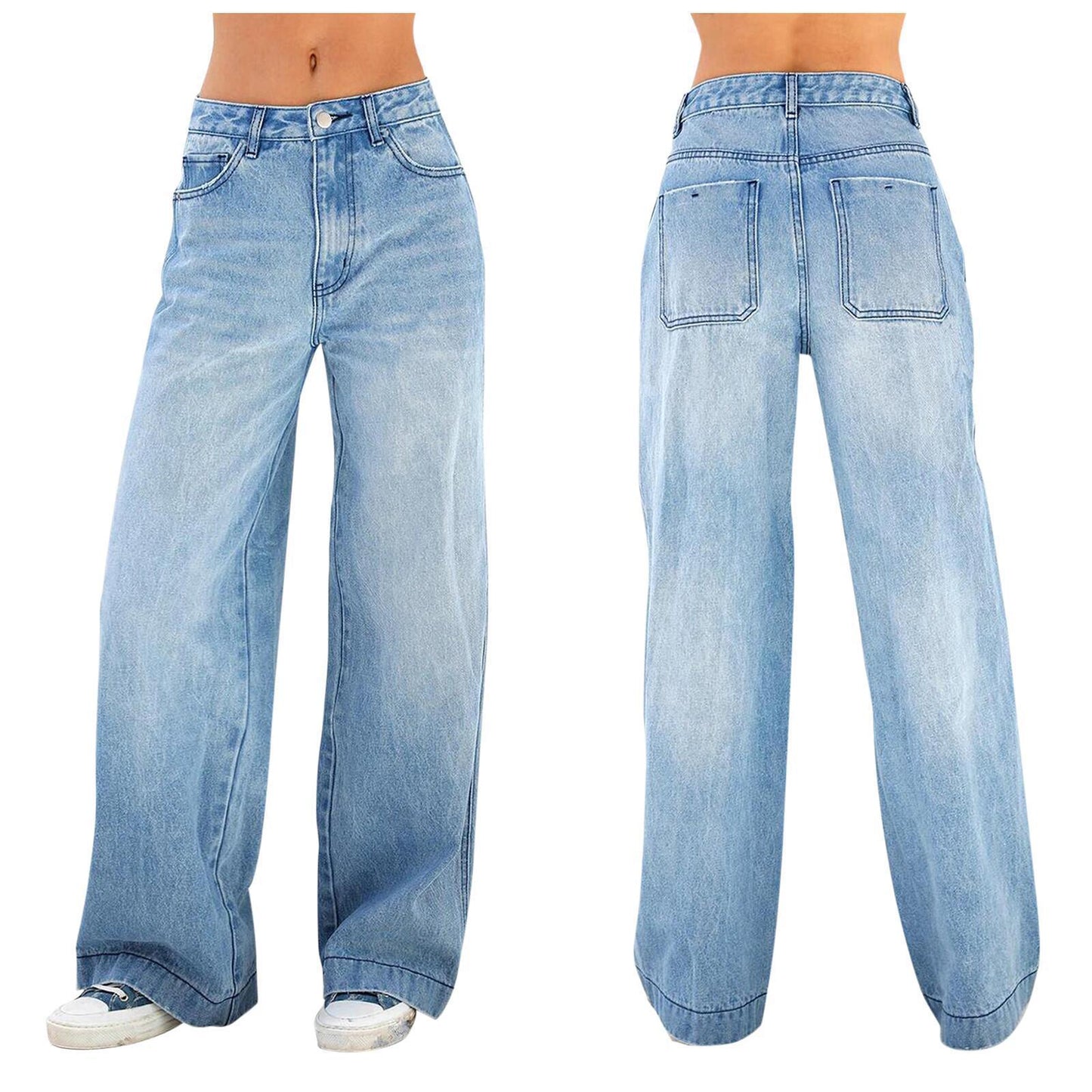 High-waist, loose, wide-leg jeans.