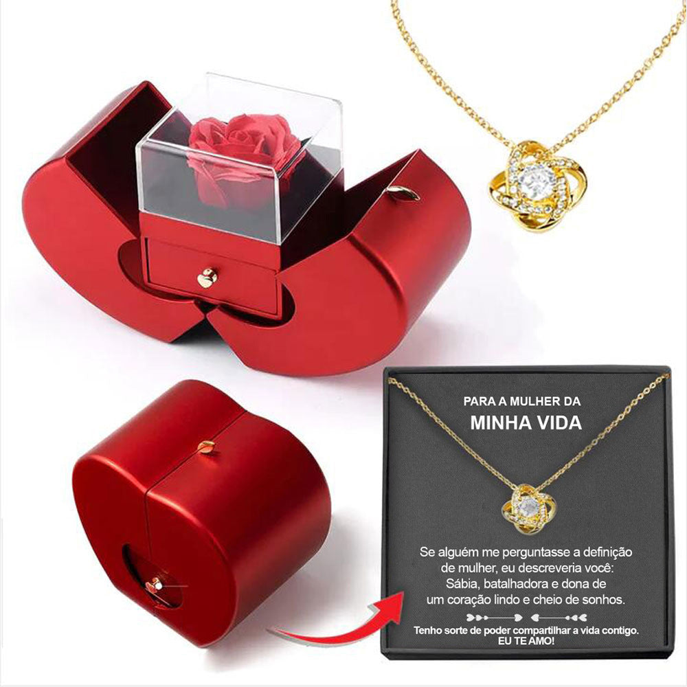 Jewelry Box Red Apple Gift Necklace Eternal Rose