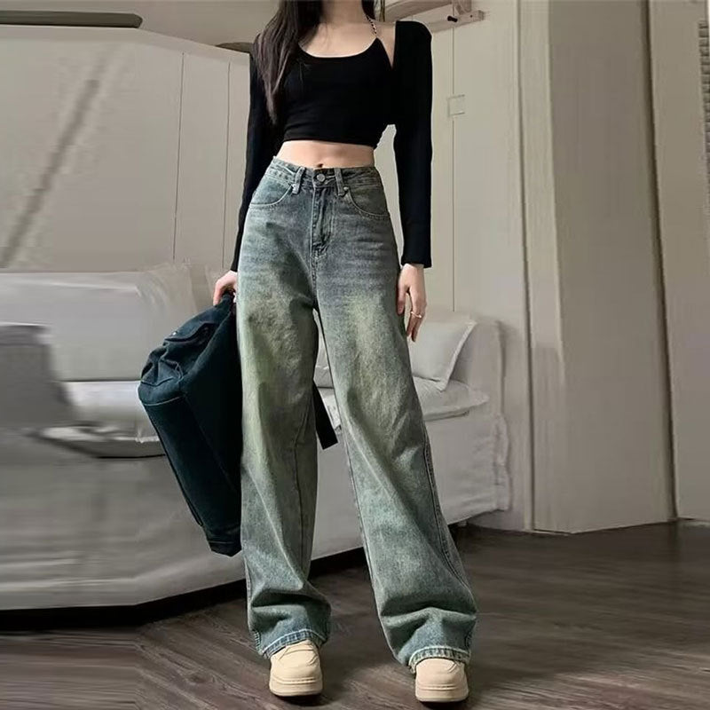 Nostalgic retro loose straight jeans