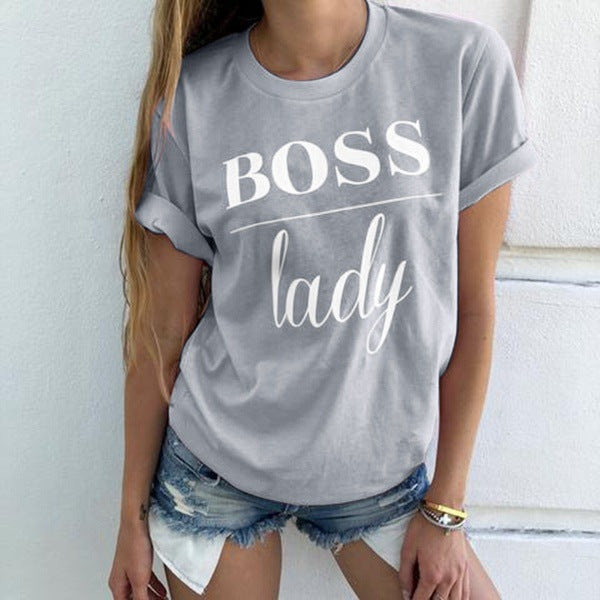 T-shirt casual da donna con stampa a lettere