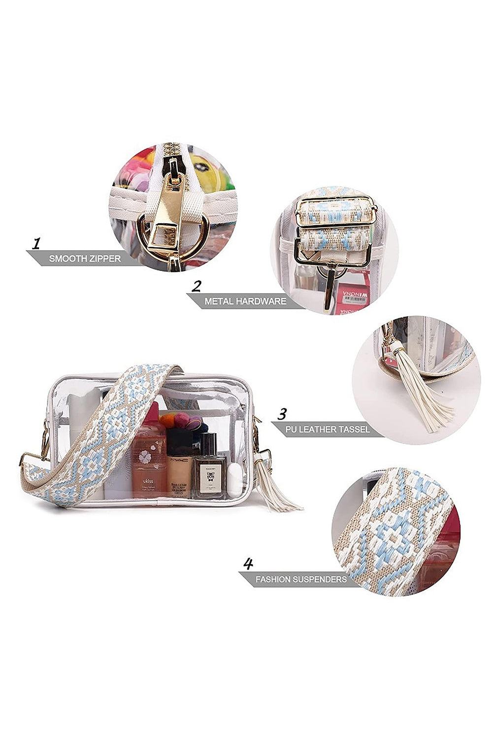 Stylish clear shoulder bag design.