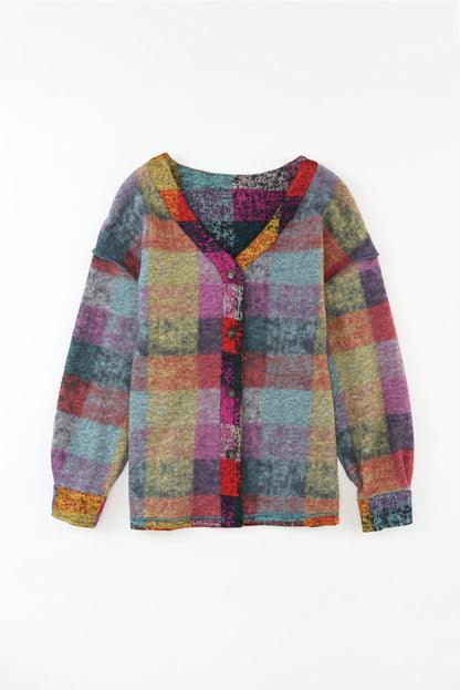 Buttoned shacket with multicolor checks