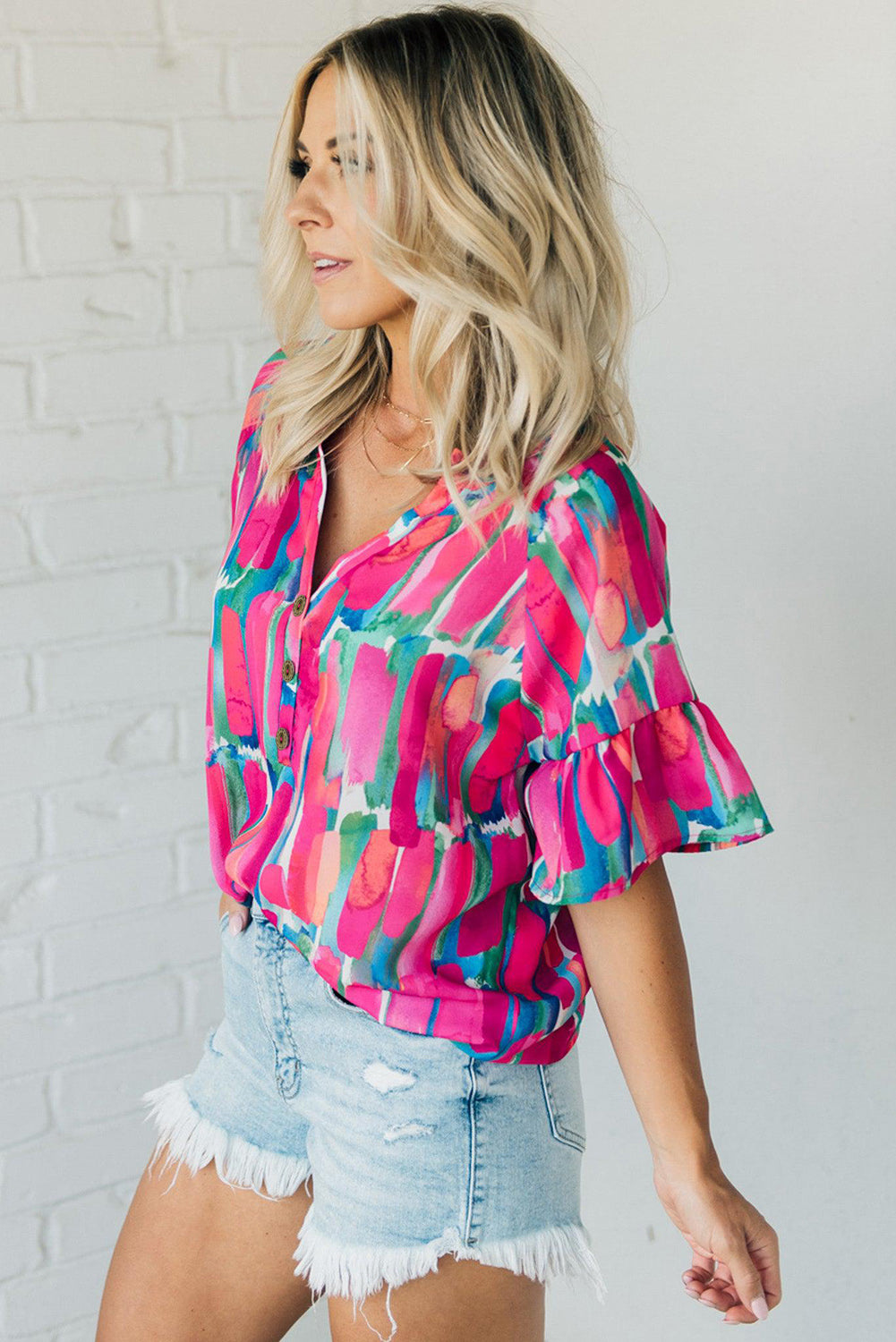 Blouse with abstract brushwork print