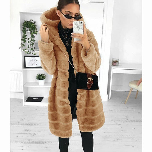 Plush padded hooded lady mink short fur coat