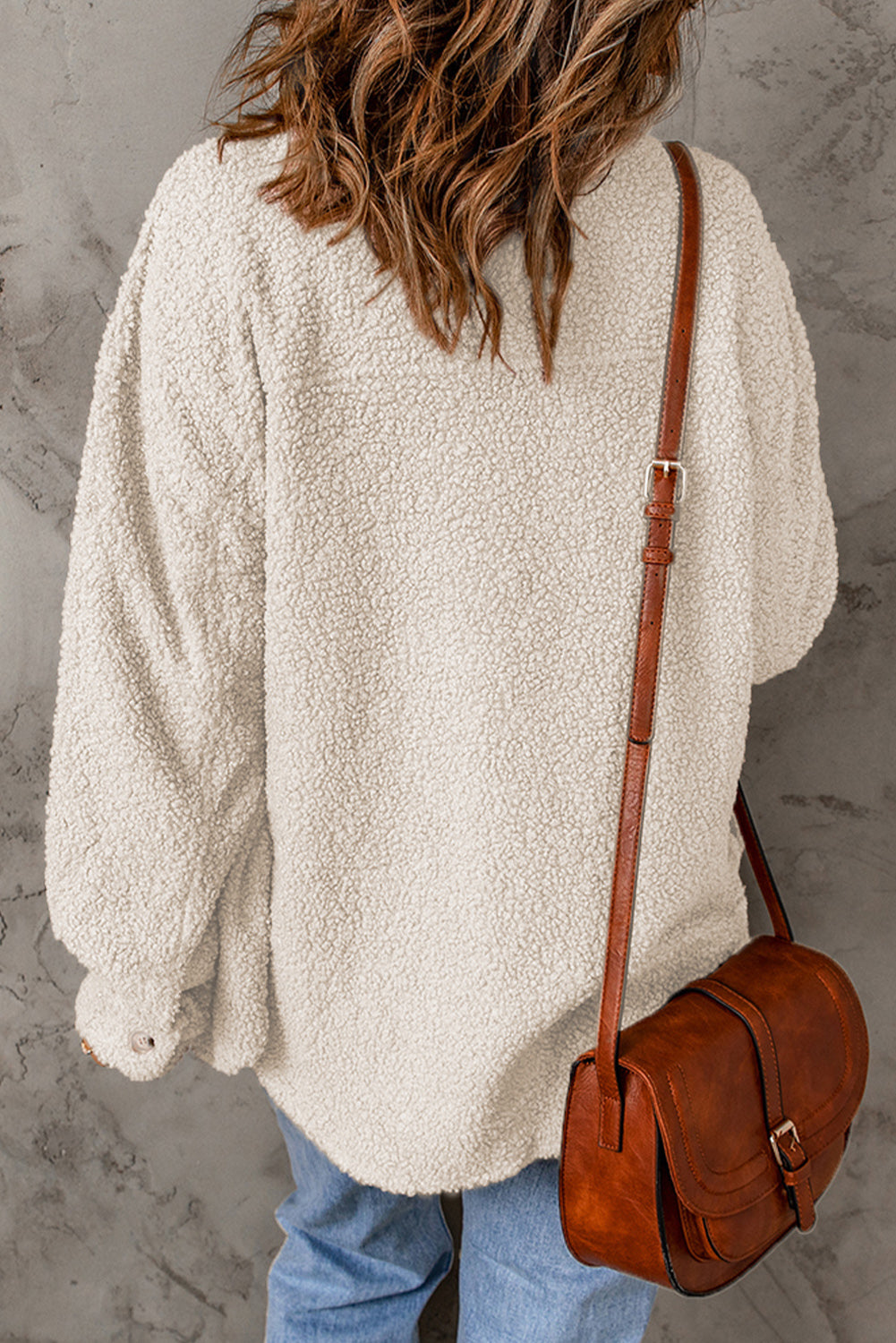 White Flap Pockets Button Front Teddy Coat