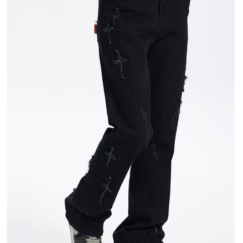 Patch Cross Star Washed High Street Jeans