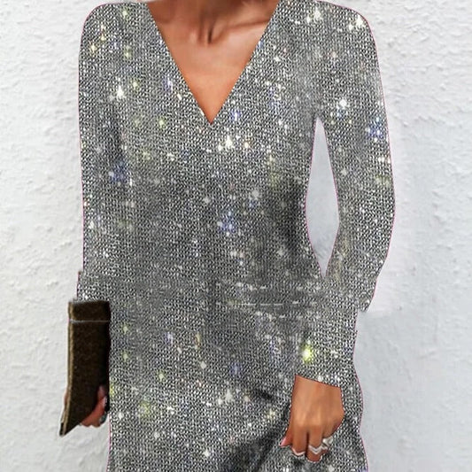 Elegant Sexy Sequined V-neck Dress