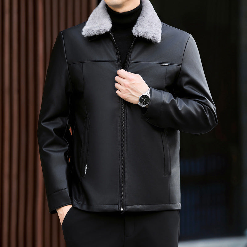 Thickened leather down jacket, autumn-winter