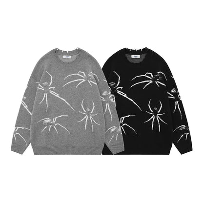 American Street Ripped Sweater Spider Damaged Design Sweater