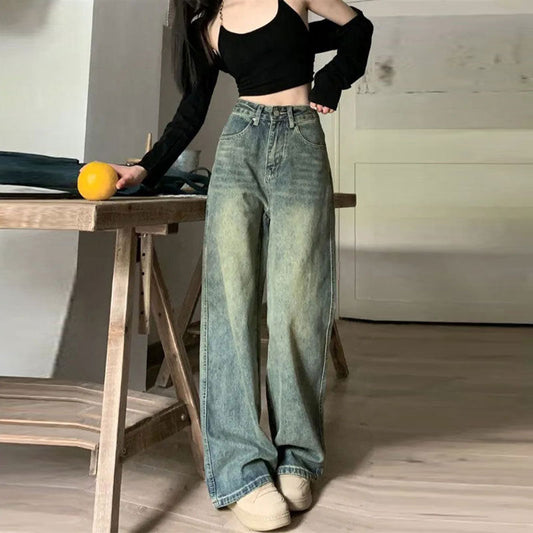 Nostalgic retro loose straight jeans