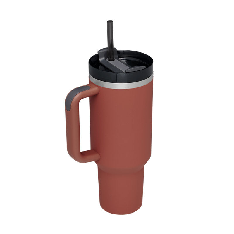 40 oz Stainless steel insulated tumbler with handle and straw.