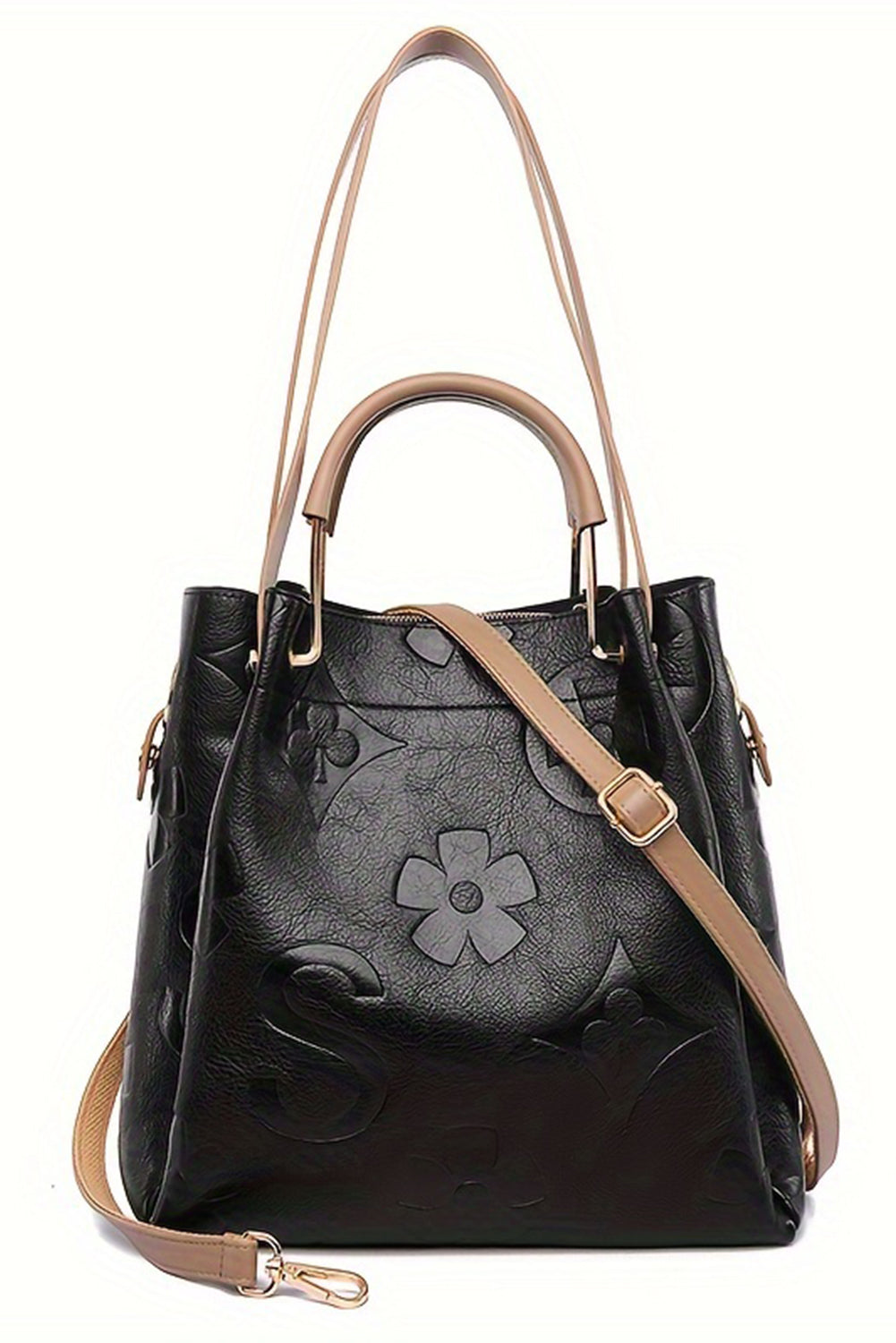 Black Vintage Embossed Leather Shoulder Bag