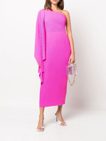 One Hand Off-shoulder  Women's Pleated Shawl Dress