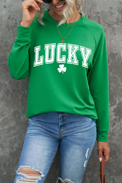 Green raglan sweatshirt with lucky clover