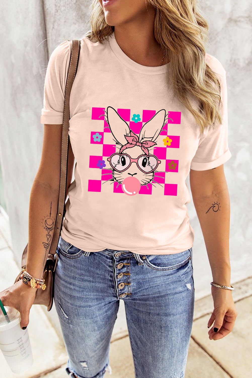 Pink Easter tee with rabbit