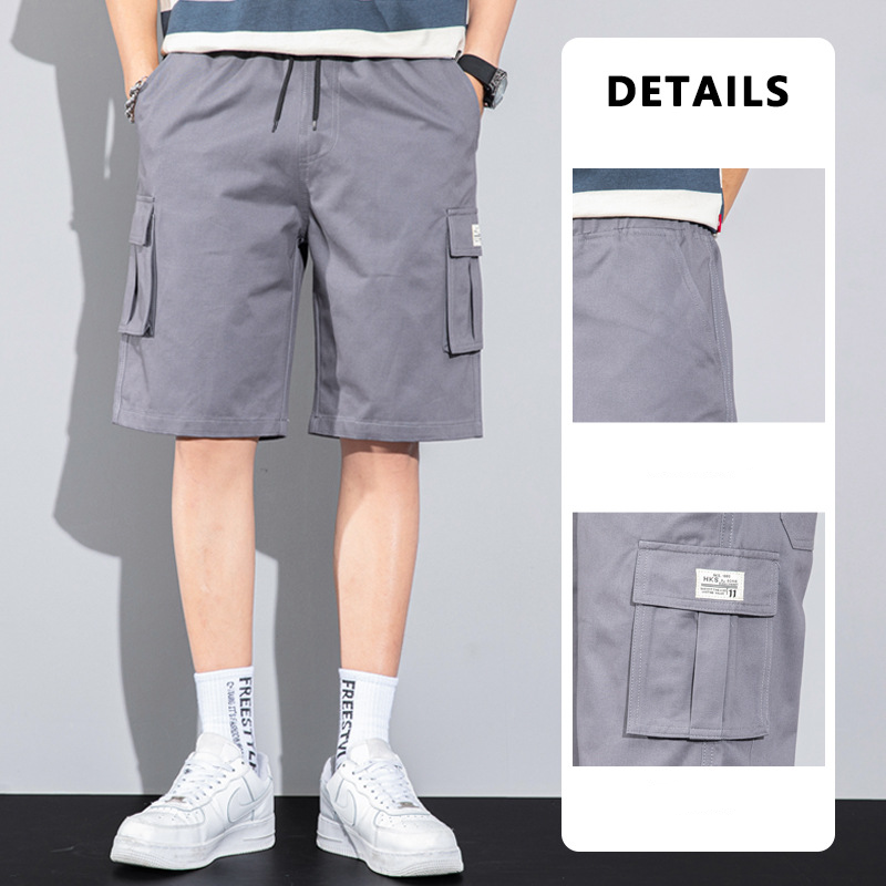 Summer beach pants, multi-pocket drawstring.