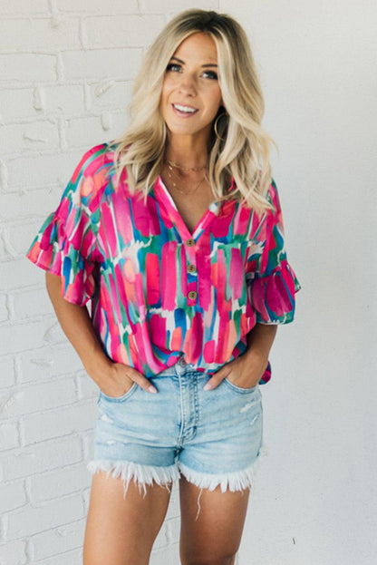 Blouse with abstract brushwork print