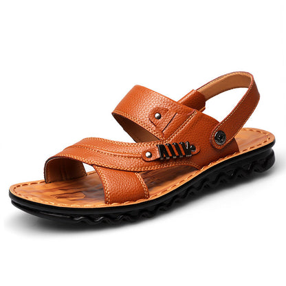 Durable cowhide beach sandals, non-slip