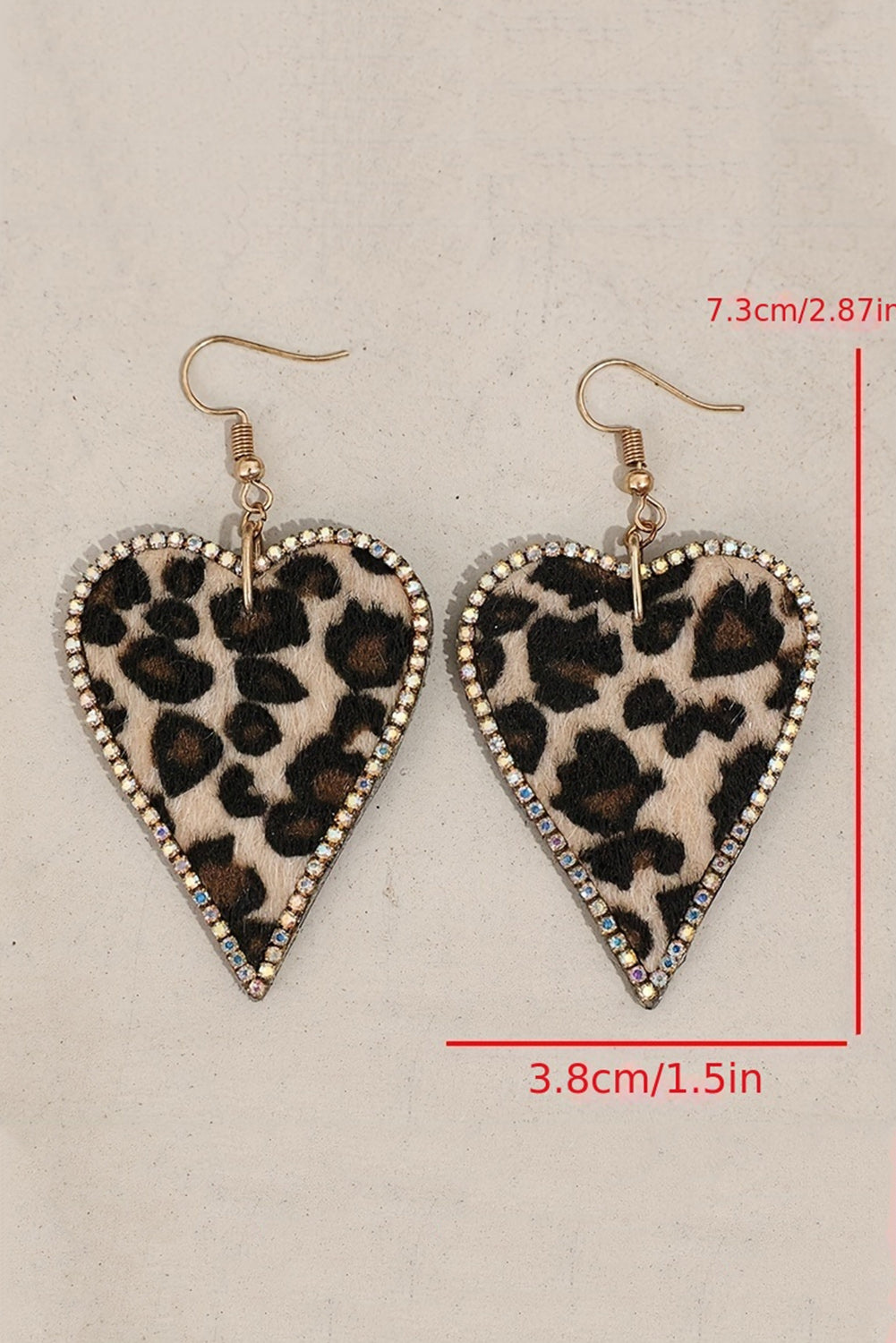 Leopard heart rhinestone earrings