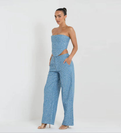 BaaQua Denim Sequined Tube Top