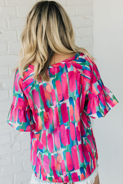 Blouse with abstract brushwork print