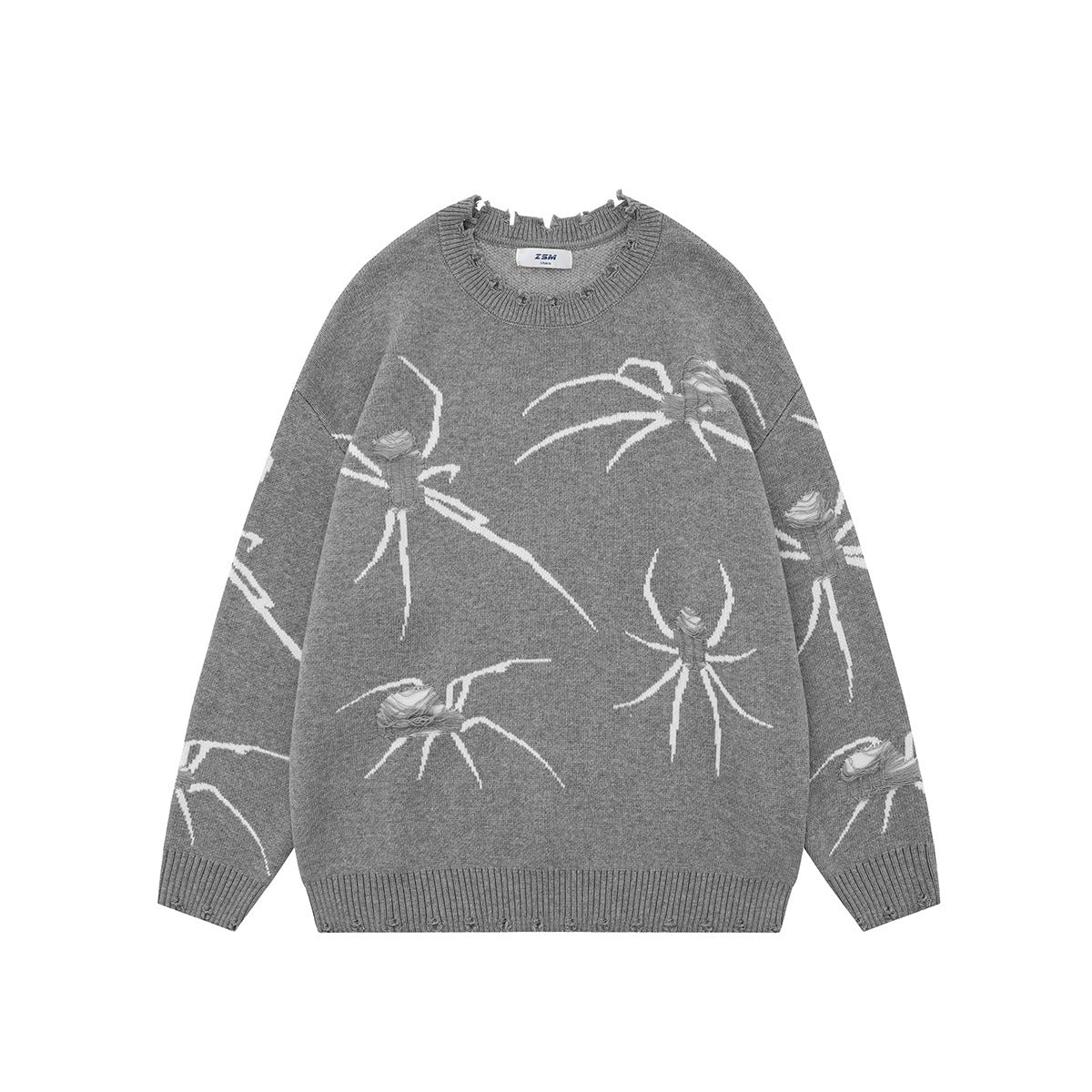 American Street Ripped Sweater Spider Damaged Design Sweater