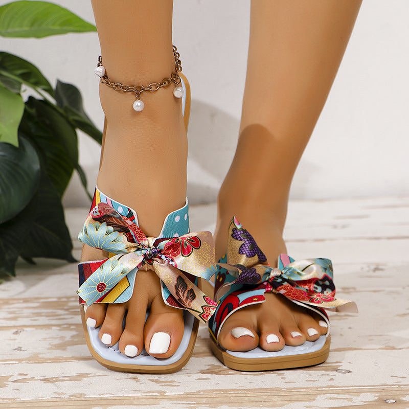 Ribbon Bow Sandals New Square Toe