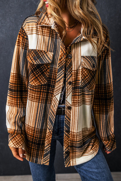 Plaid flap pocket shacket