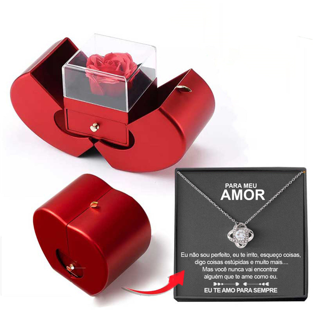 Jewelry Box Red Apple Gift Necklace Eternal Rose