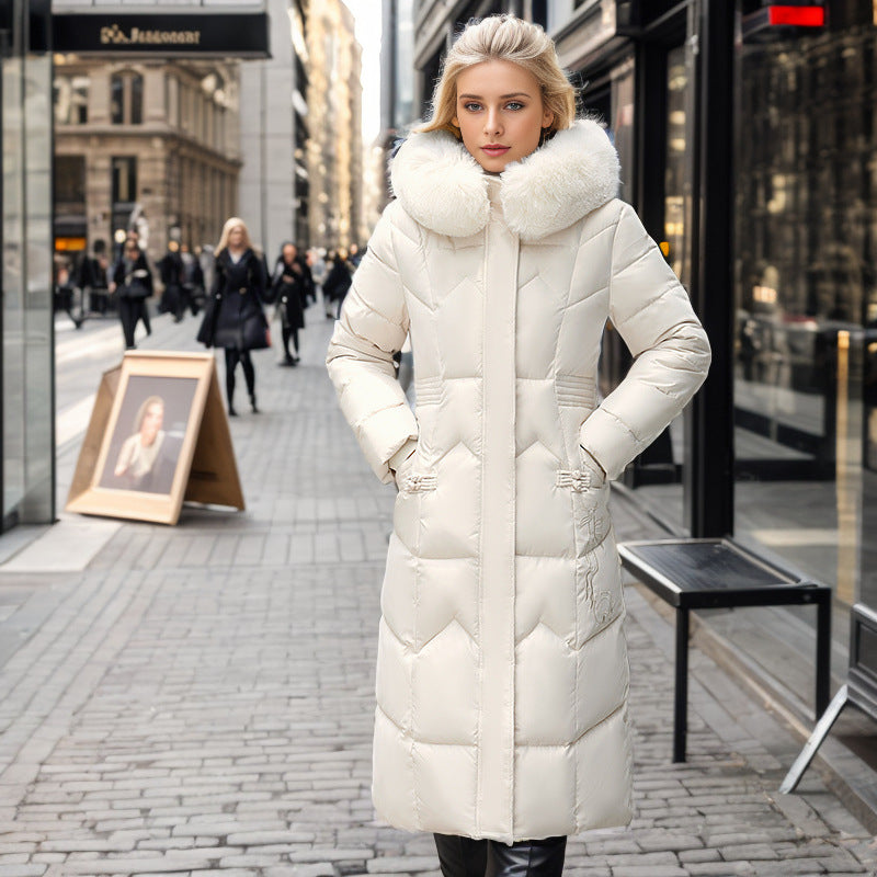 Long Coat With Thickened Fur Collar Straight Slim Cotton-padded Jacket