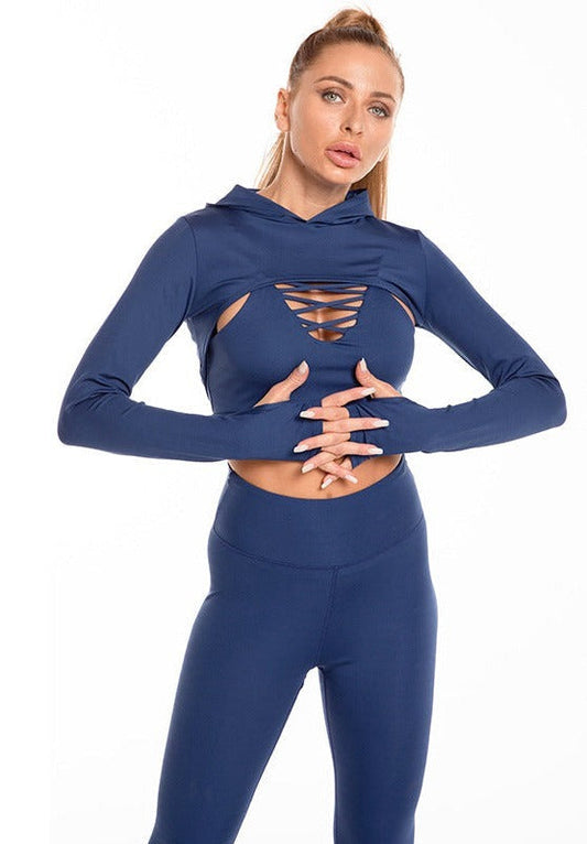 Hooded Top Hollow Design Seamless Leggings