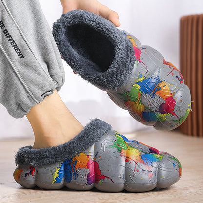 Cozy fleece-lined indoor platform slippers