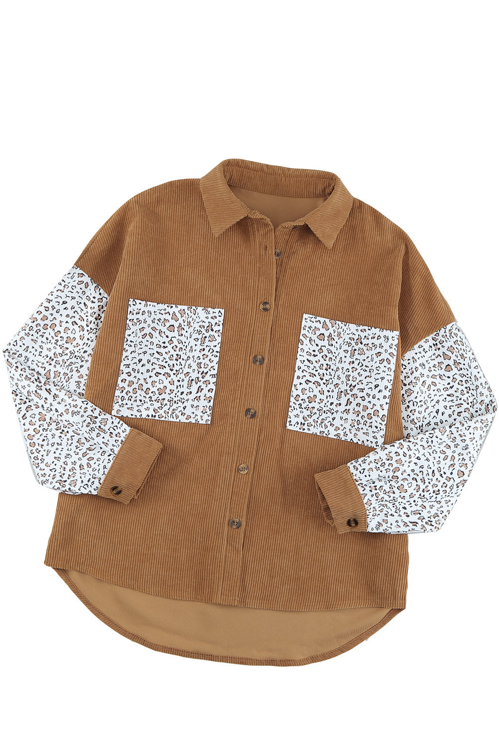 Colorblock corduroy shacket, brown