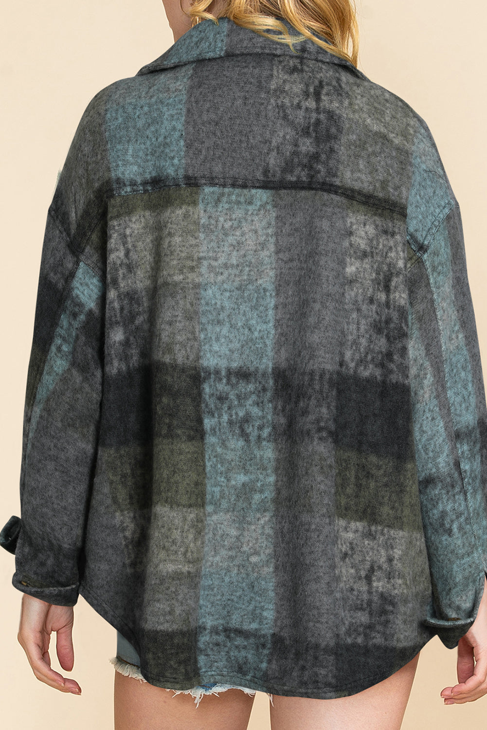 Multicolor oversized shacket, brushed plaid.