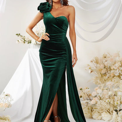 Long Sleeveless One-shoulder Three-dimensional Dress