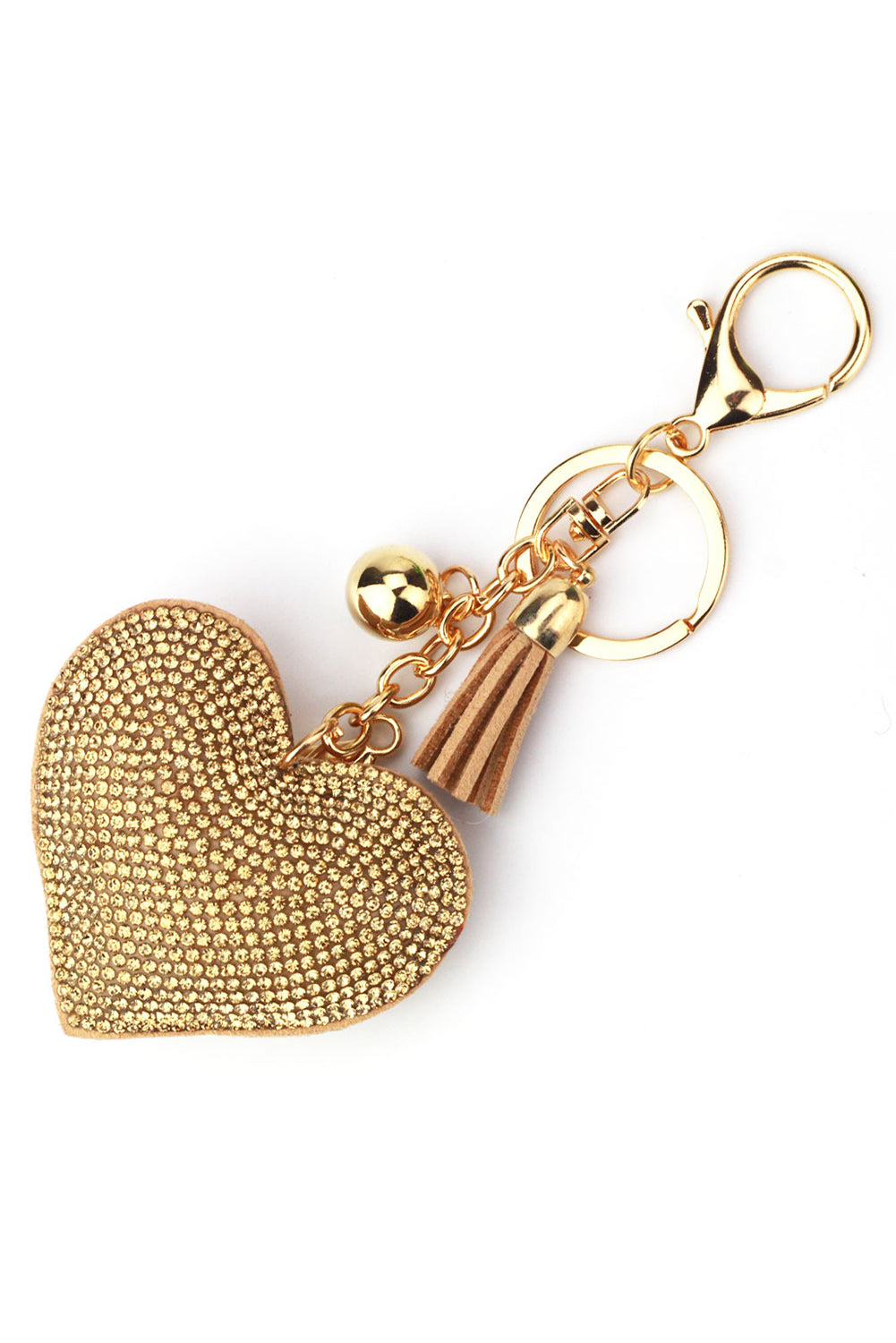 Golden key ring with rhinestone heart.