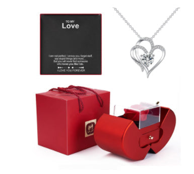 Jewelry Box Red Apple Gift Necklace Eternal Rose