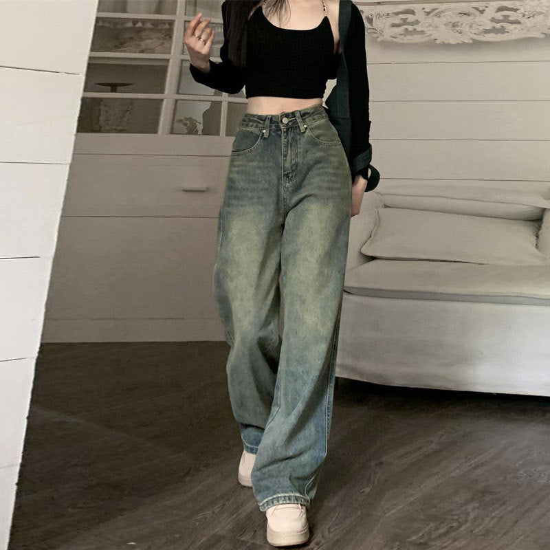 Nostalgic retro loose straight jeans