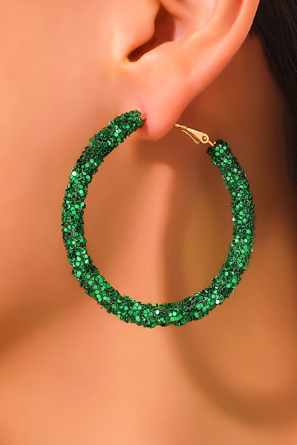 St. Patrick's sequin hoop earrings, green.