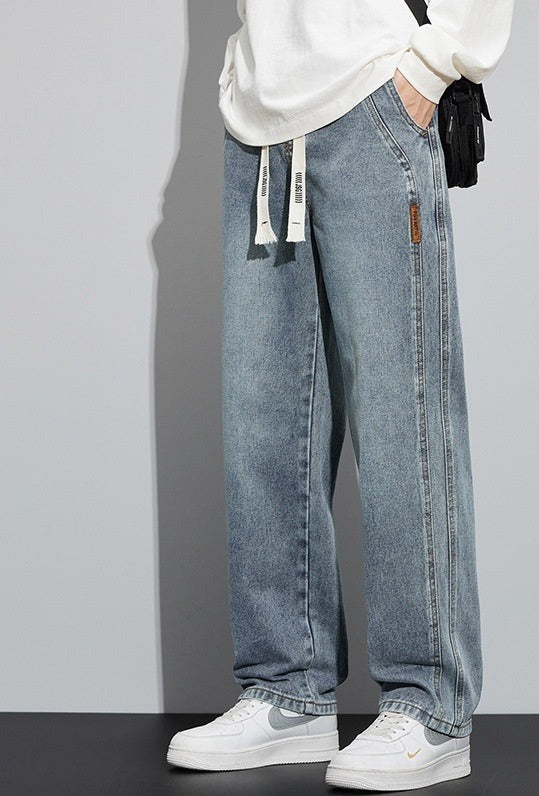 Fleece-lined Thick Loose Straight Jeans