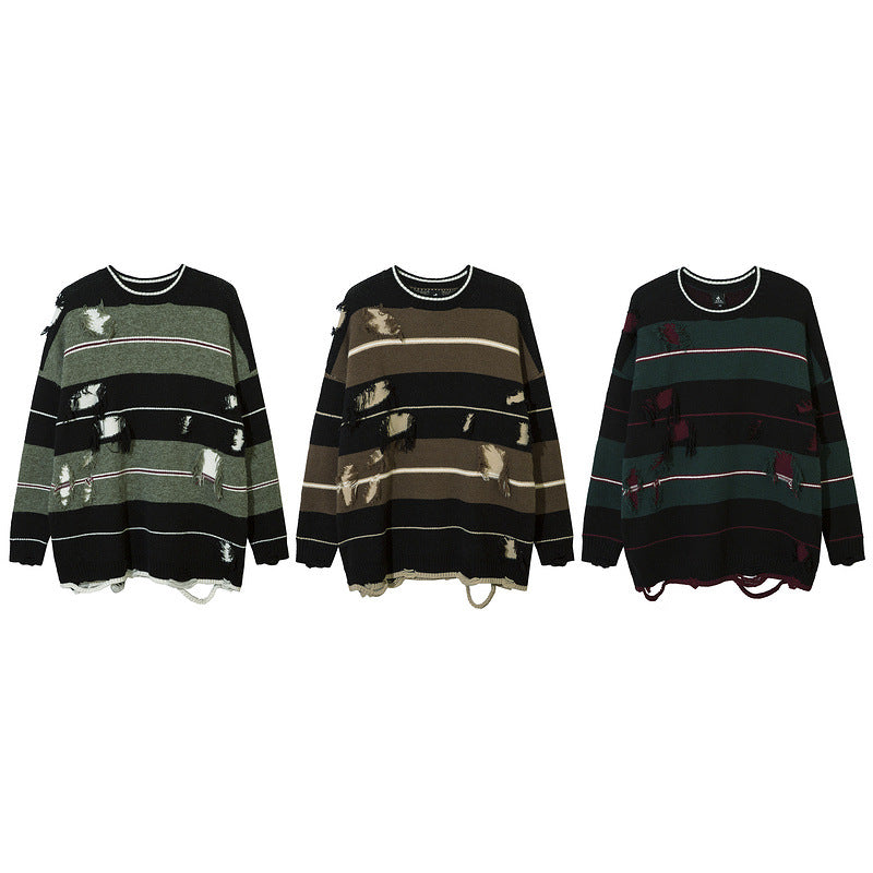 Maglione a righe lavorato a maglia con strappi scuri di American High Street